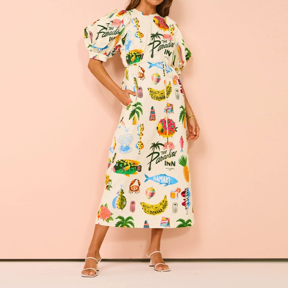 H&M Summer Stylish Elegant Printed Pocket Tie Waist Dress